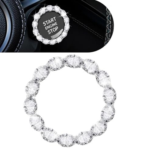 1 PC Crystal Push to Start Button Cover, Sparkling Car Engine Start White