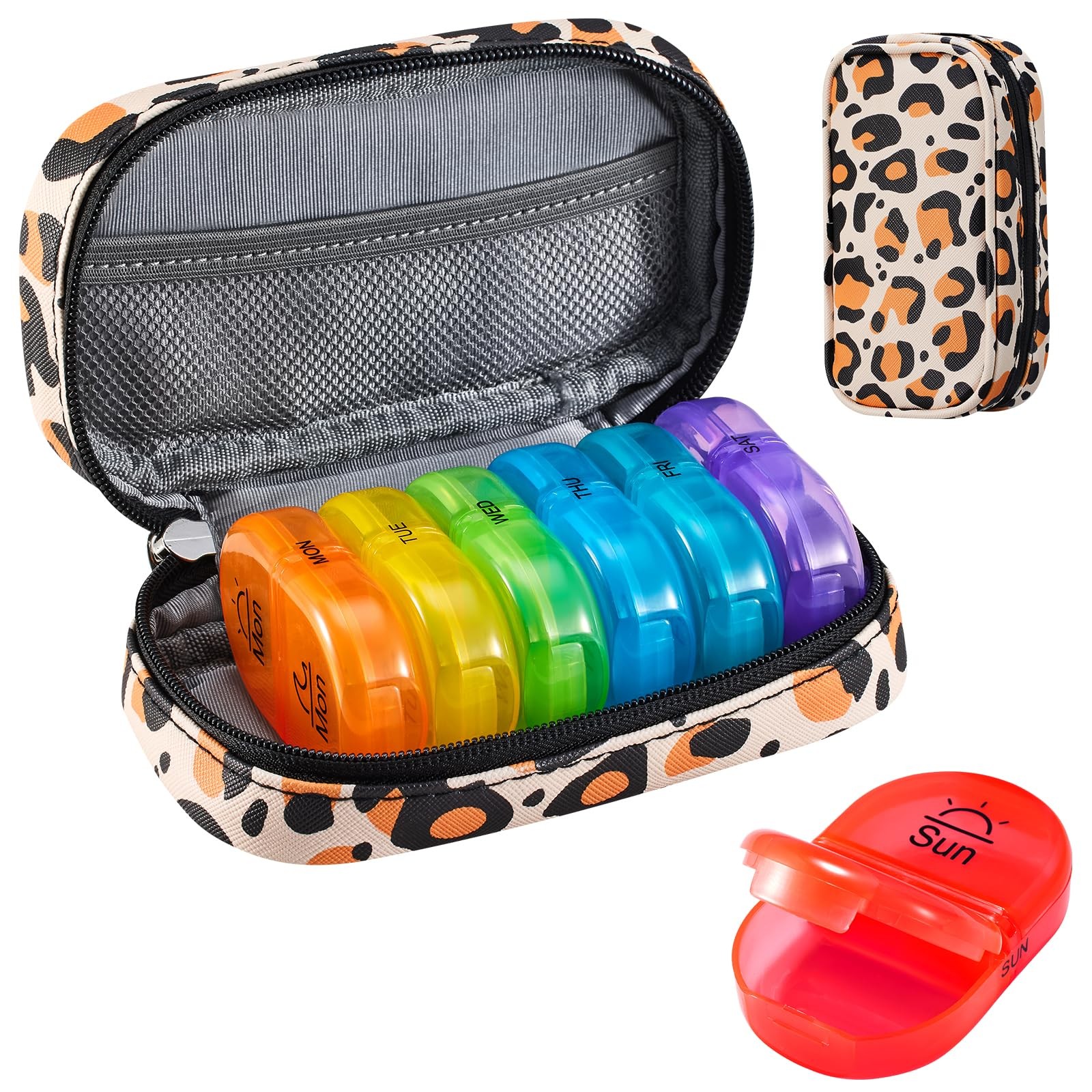 Serfeymi Weekly Travel Pill Organizer 2 Times A Day AM PM Upgraded Rainbow Pi...