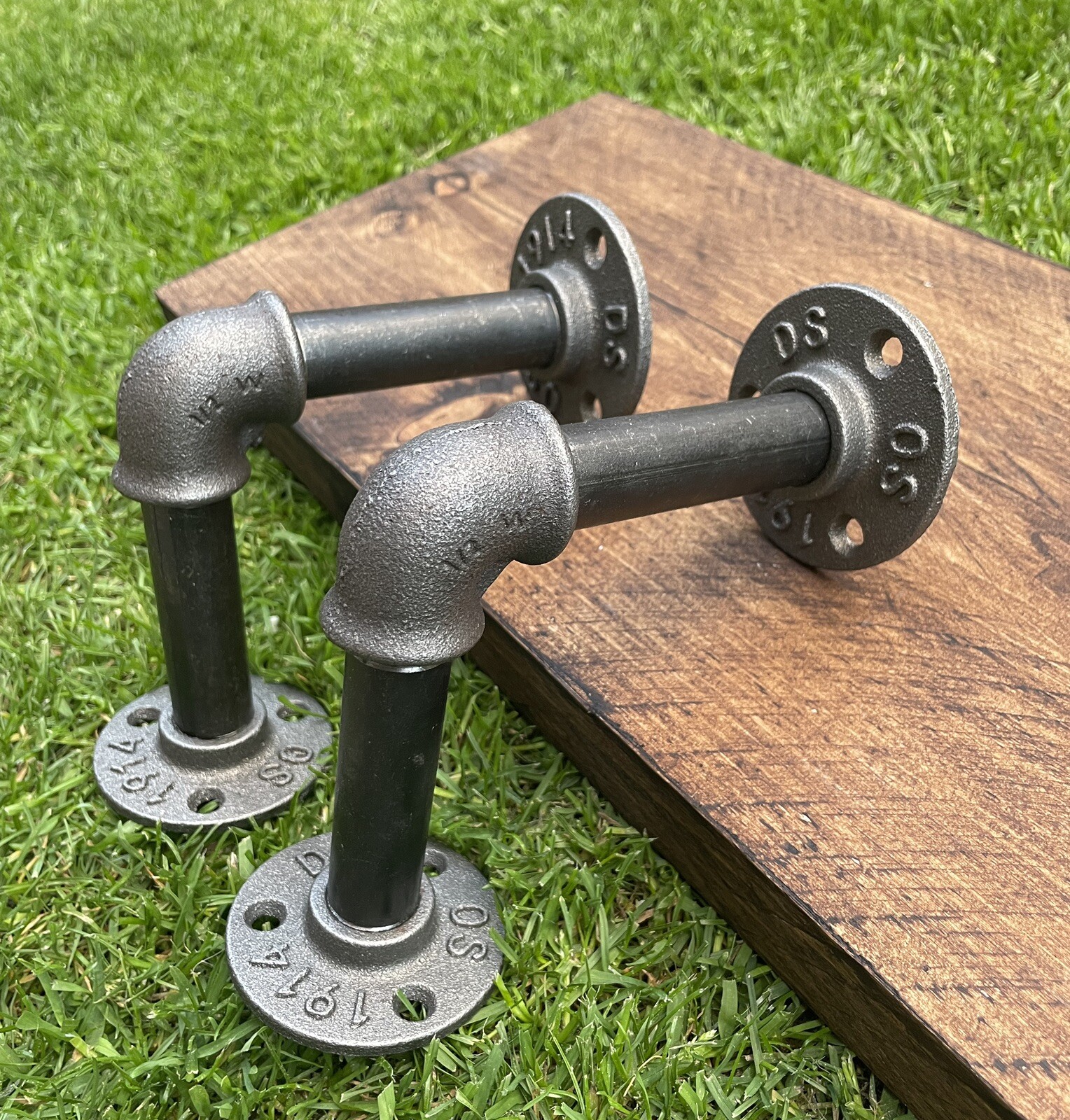 Pair of Industrial Shelf Brackets Black Iron Pipe 10cm X 10cm L