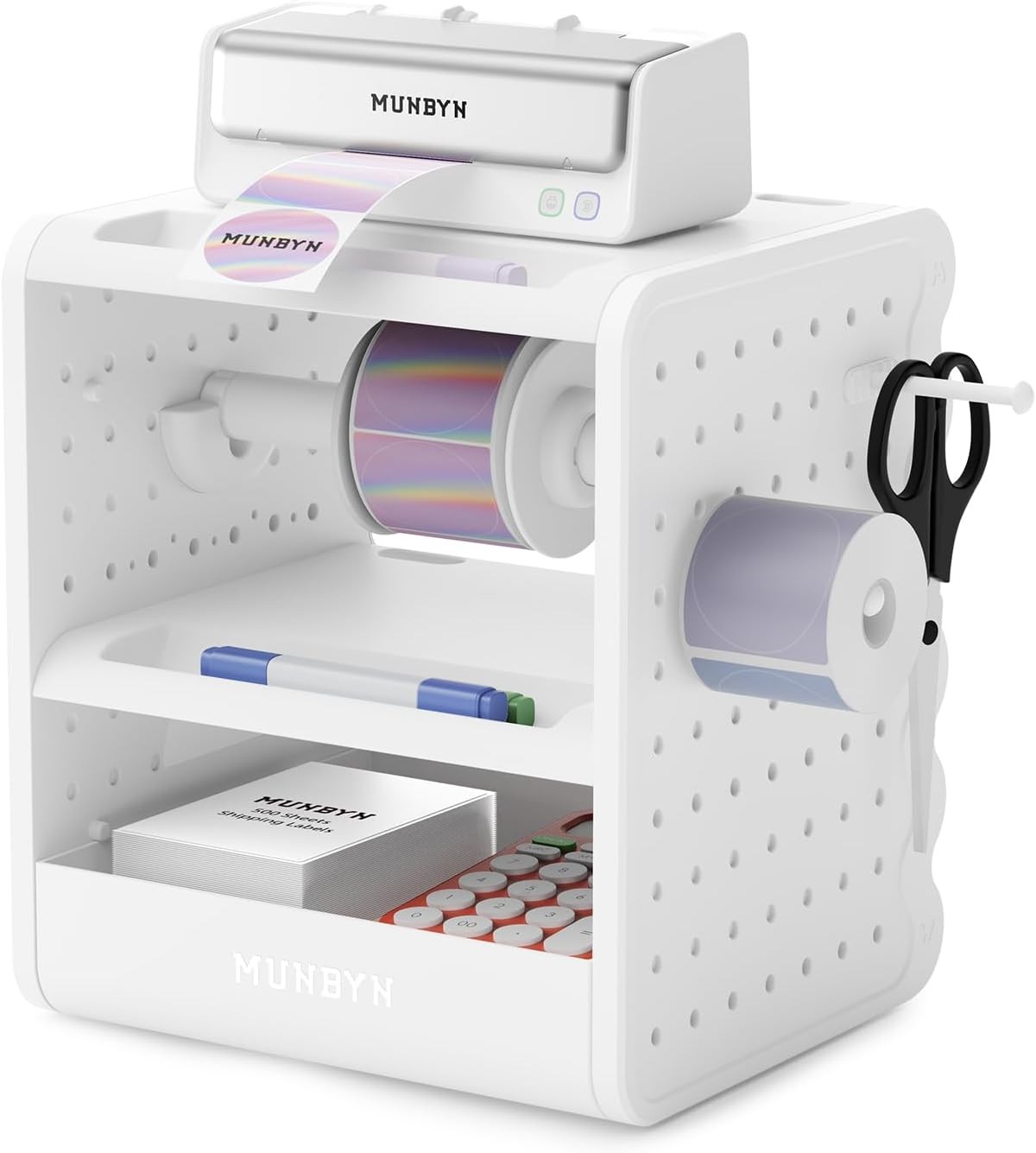 ILH03 4x6 Thermal Label Holder, 5-in-1 Sticker Holder with 3-Tier Shelf, Drawer,