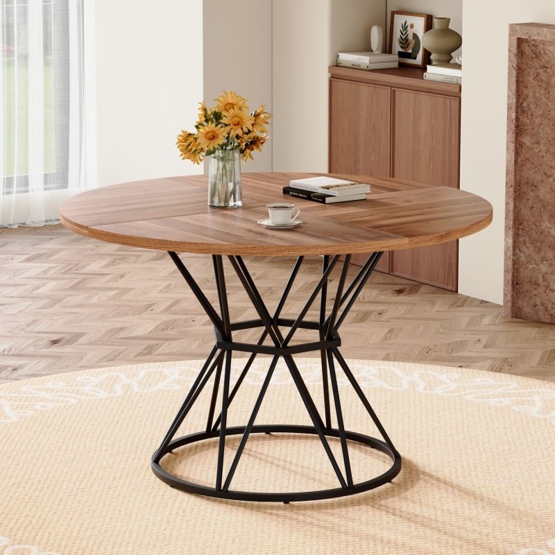 Round Dining Table Circle Table for 4 Kitchen Table MDF Tabletops Metal Brackets