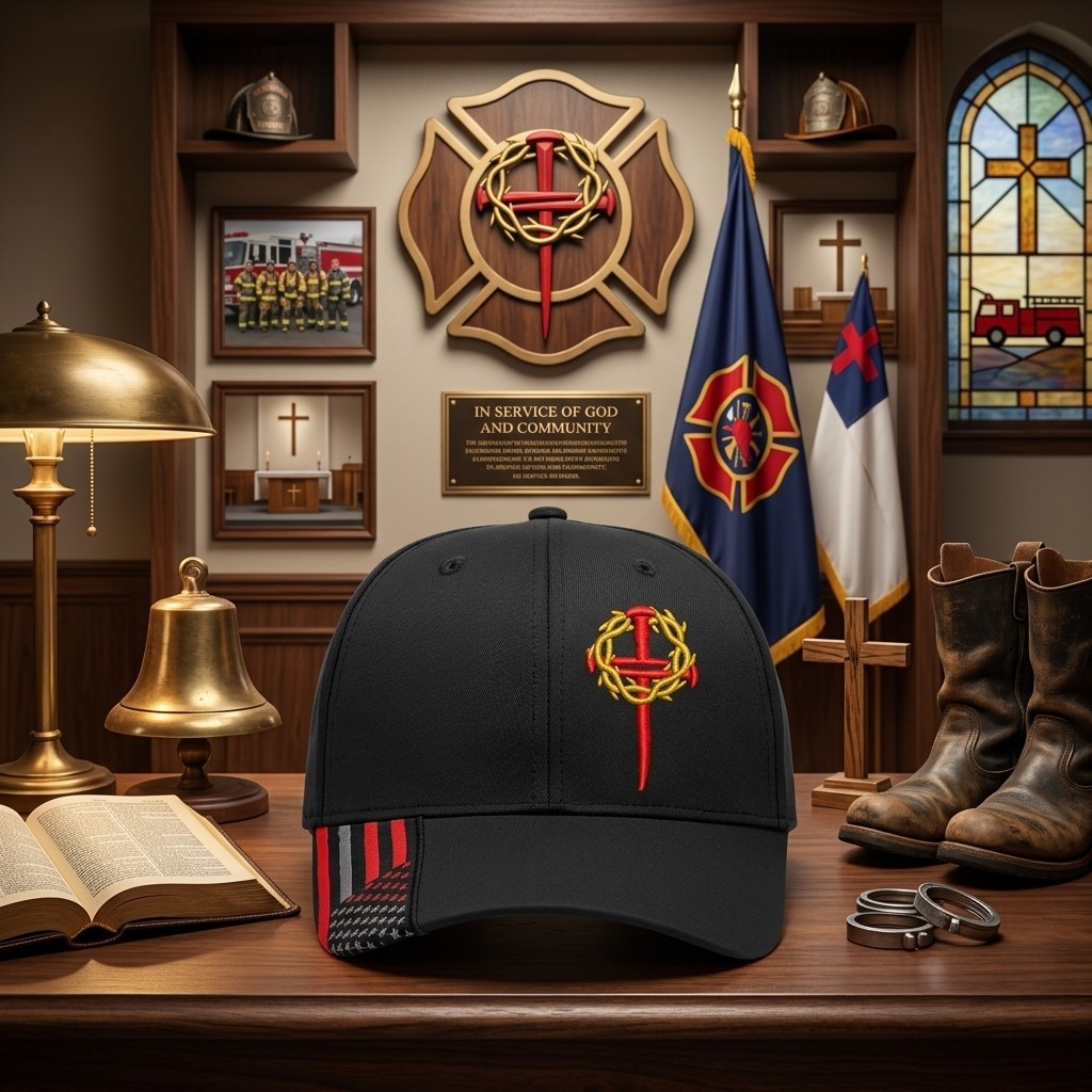 Christian Hats for Men and Women Red Line Jesus Cross with Crown of Thorns