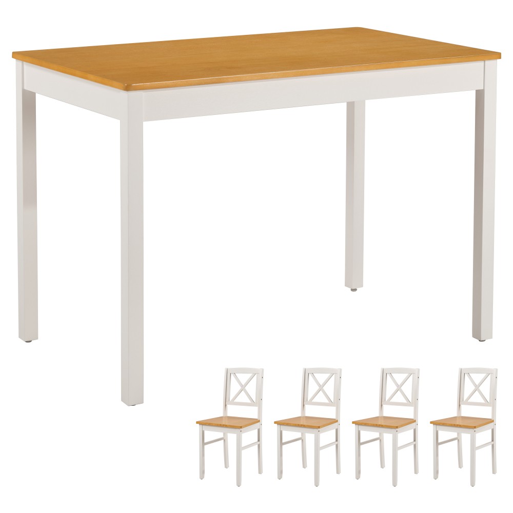 5 Piece Solid Wood Dining Table Set with 4 Chairs Ancient White Space Saving