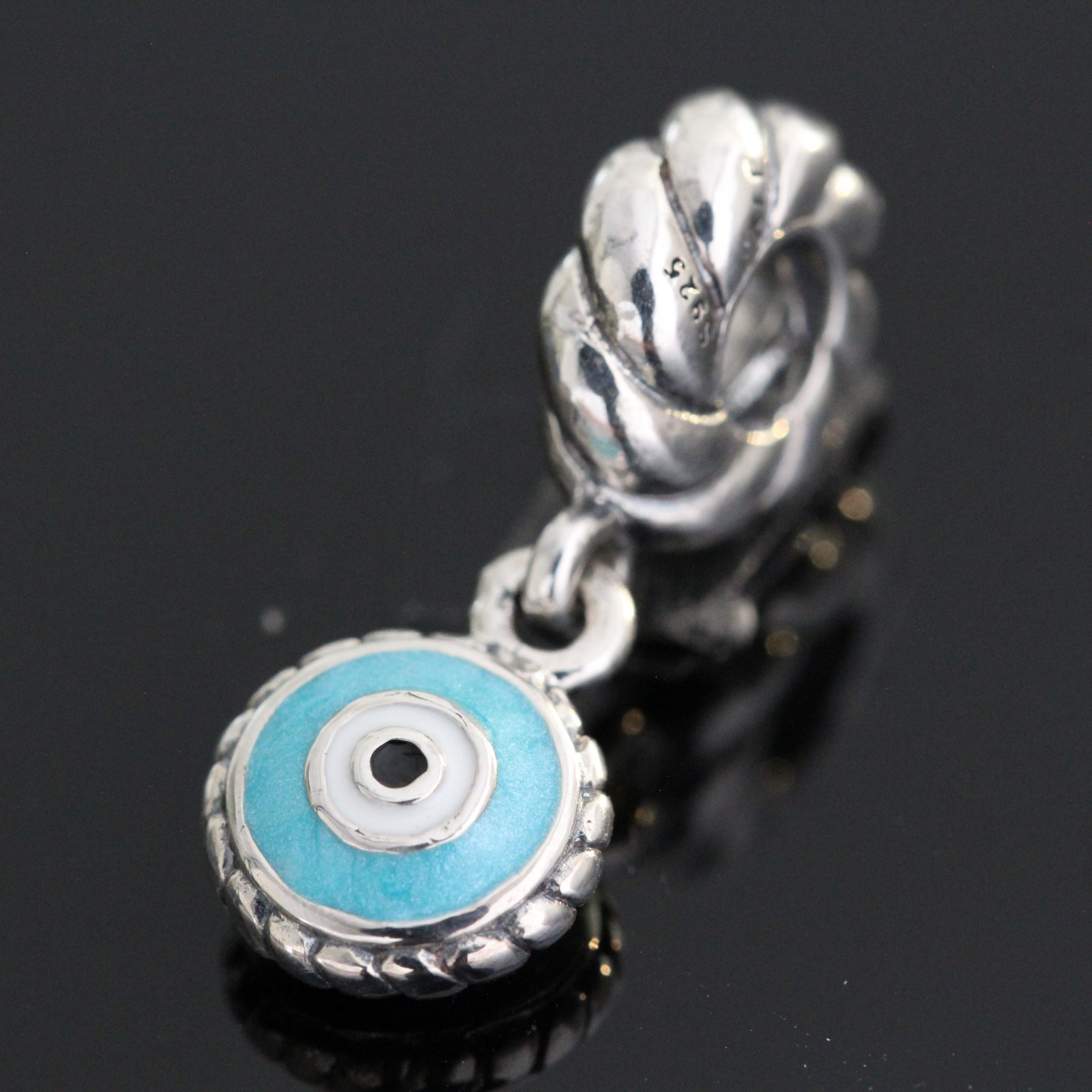 Authentic Pandora WATCHFUL EYE Blue Enamel Dangle Charm Evil Eye Hamsa #790529EB