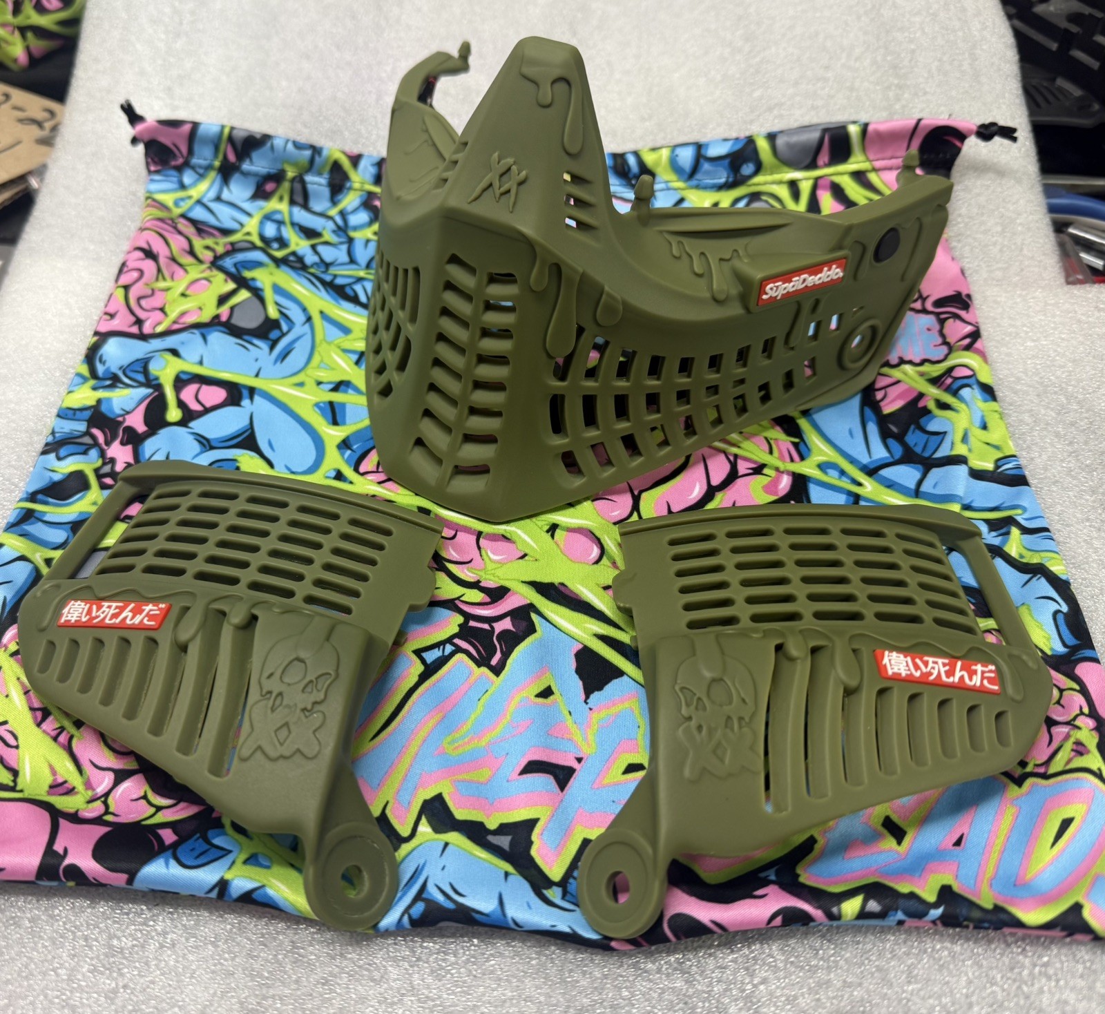 SuperDead Paintball Sundaze Mask BOTTOMS/EARS w/BAG AND PLUGS included Olive