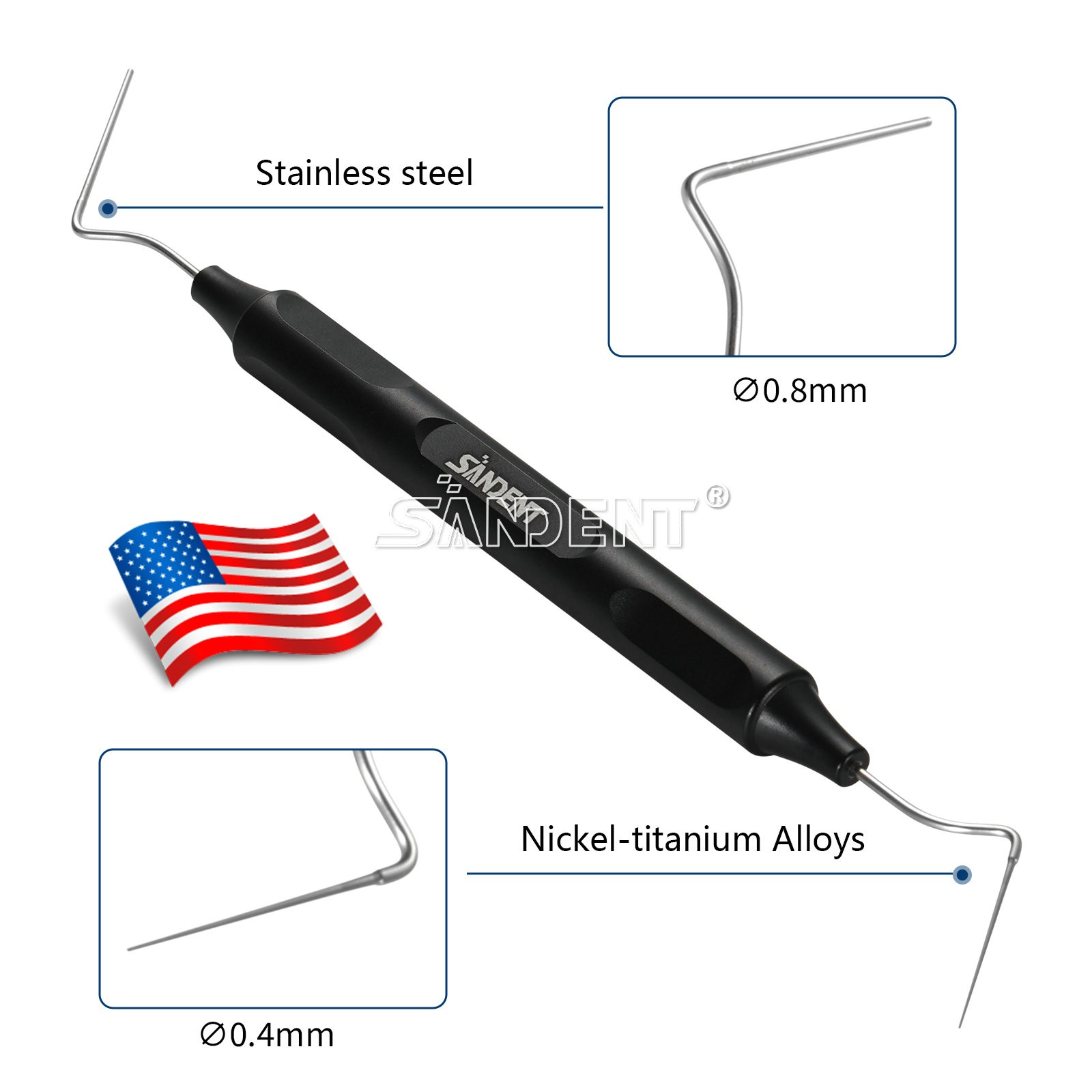 Dental Endo Condenser Gutta Percha Tips NITI Stainless Hand Plugger Black 40--80