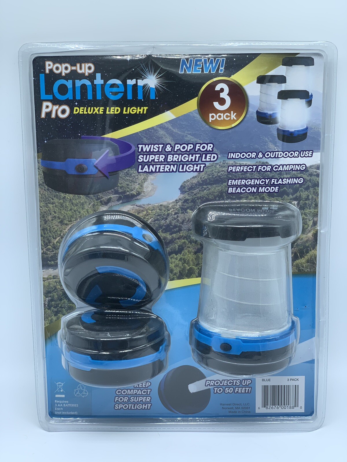 3 Pack Pop-Up Flashlight Lanterns Camping Emergency Flashing Beacon Mode