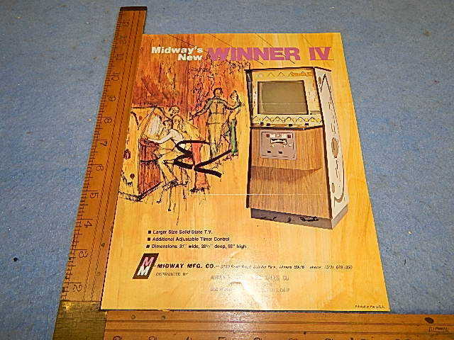 1973 Midway WINNER IV Video Game Upright Advertising Flyer