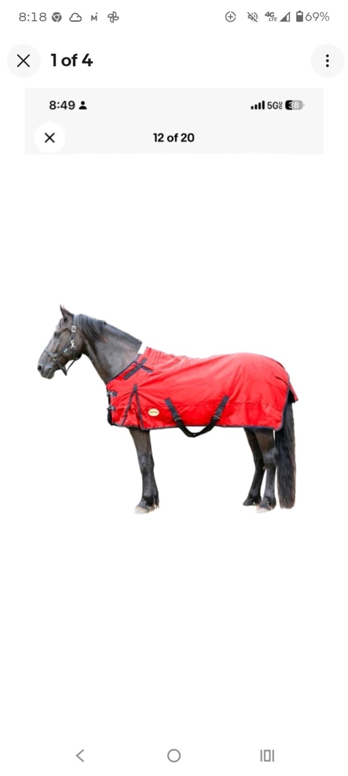 Horse Turnout Blanket - 400g Fill Waterproof, Neck Cover, Leg Strap & Tail Flap