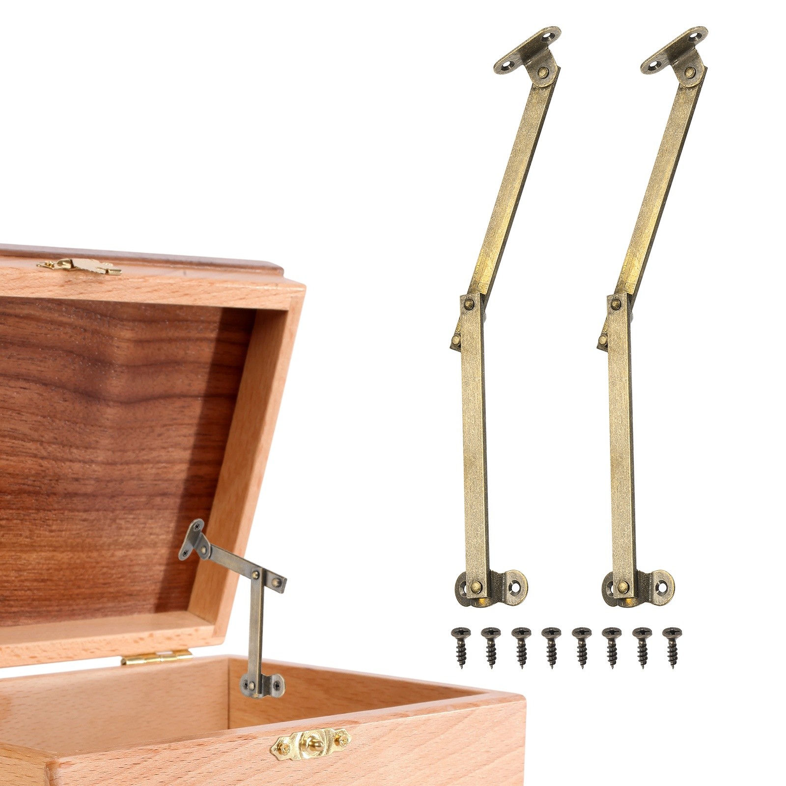 2Pcs Folding Lid Support Hinges, 4.9" Right Side Lift Up Stay Hinge, Bronze Tone