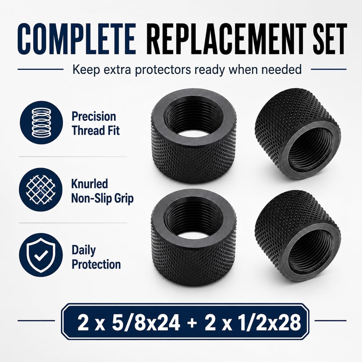 4-Pack Combo: 2 x 5/8x24 Thread Protectors & 2 x 1/2x28 Thread Protectors - D...