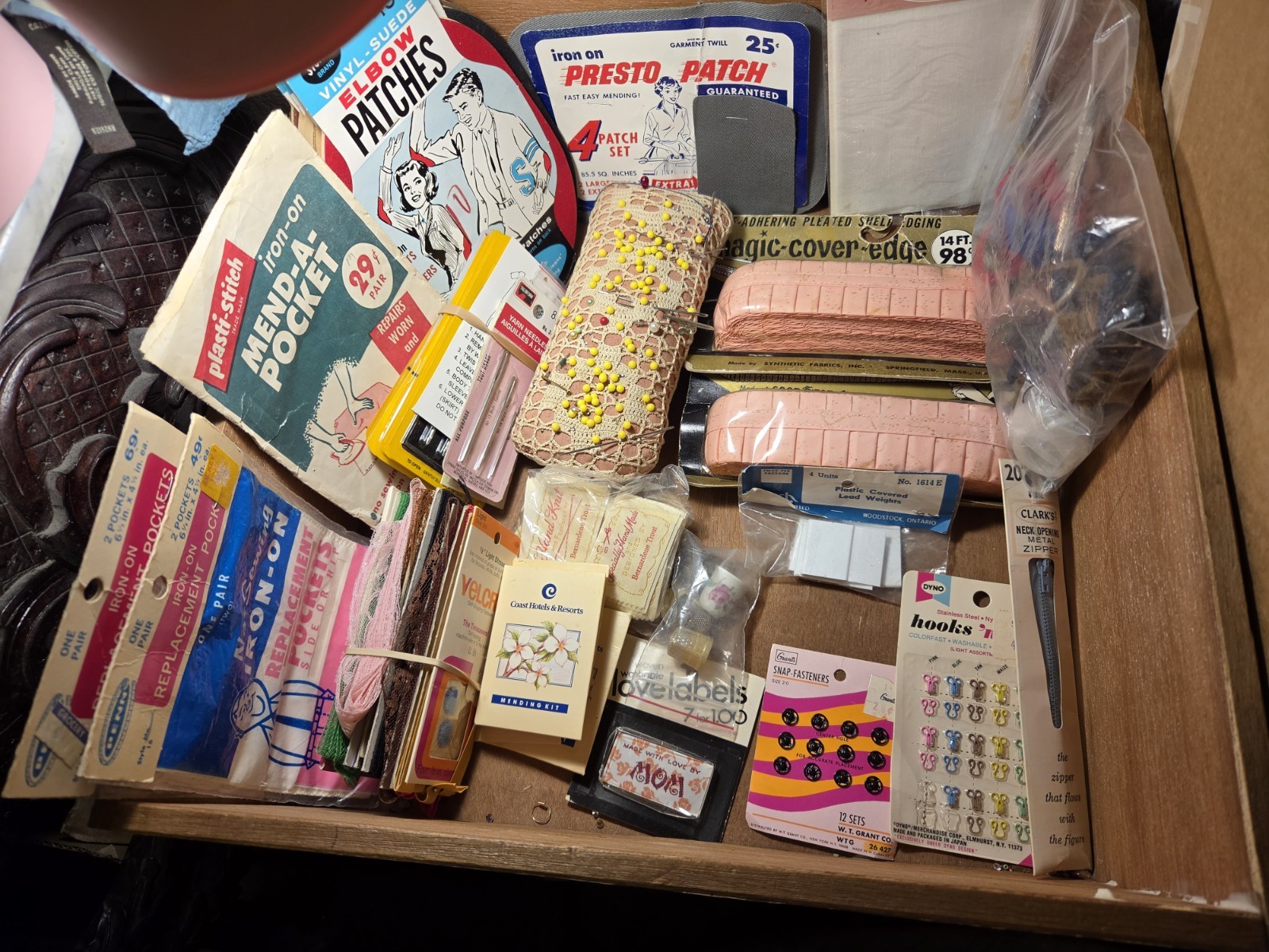 ALMOST 3 POUNDS OF VINTAGE SEWING NOTIONS & SUPPLIES, MOSTLY NEW OLD STOCK