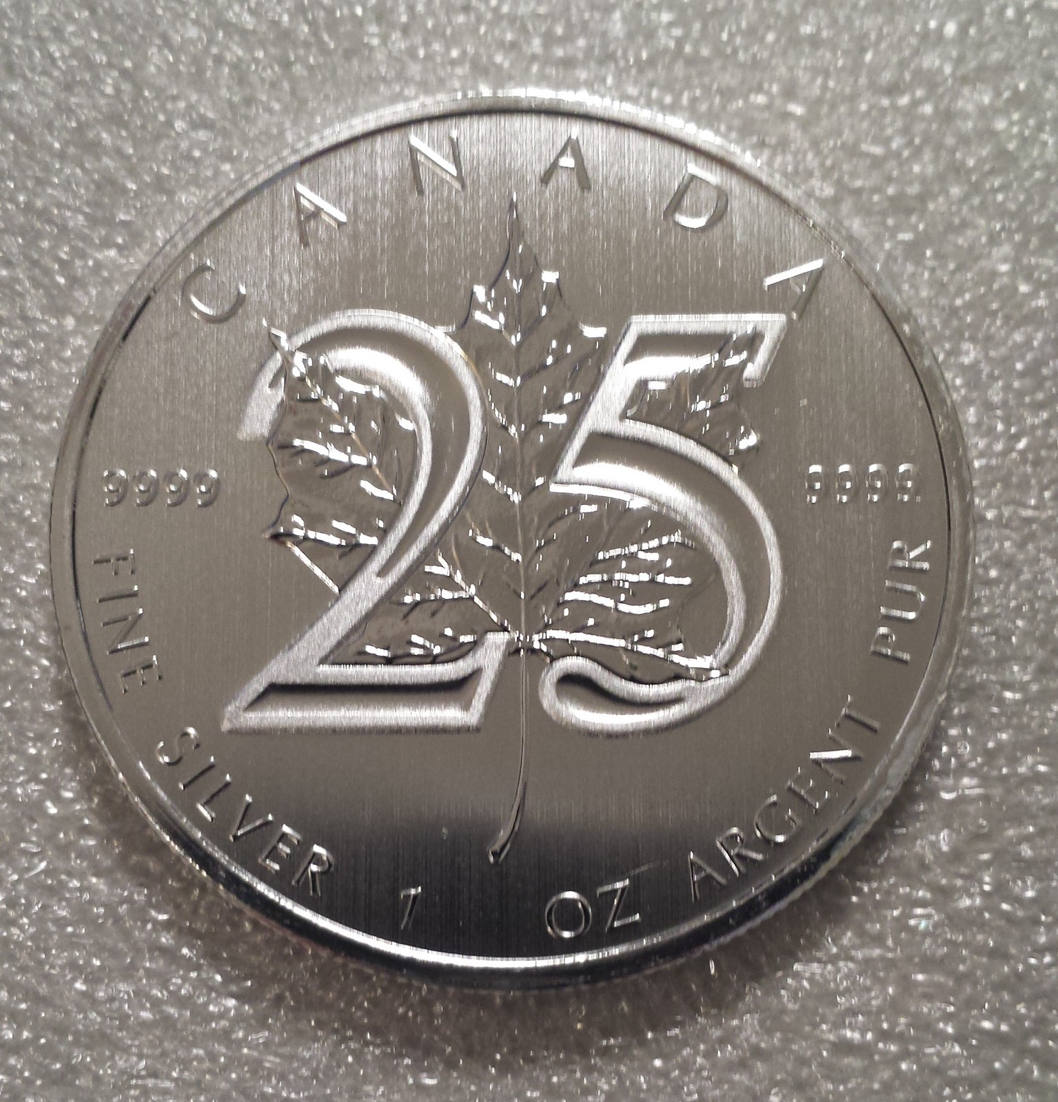 2013 Canada 1 Troy ounce .9999 Silver Maple Leaf BU (25th Anniversary)