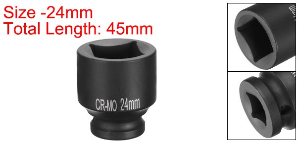 4 Point Square Socket 1/2" Drive 24mm Metric CR-MO Square Impact Wheel Socket