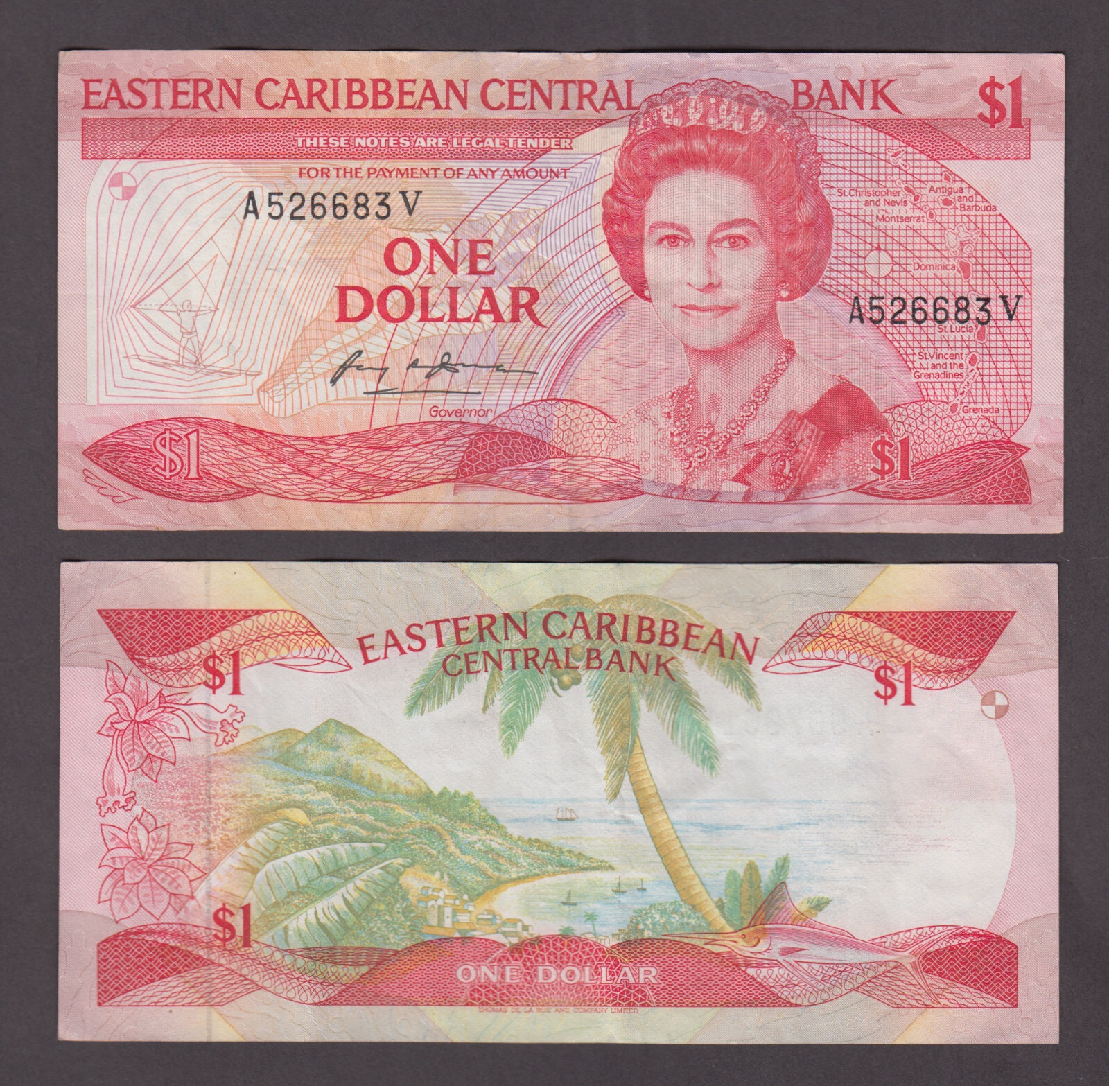 EAST EASTERN CARIBBEAN-ST VINCENT P.17V  1 DOLLAR PFX A CRISP QEII  VF 2211