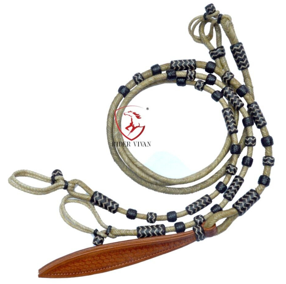 Romal Reins, High-Quality Romel Reins, 55" Romal Reins Natural & Black Rawhide