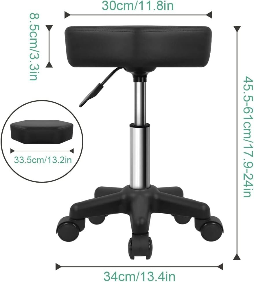 Height Adjustable Hexagon Rolling Stool for Spa & Salon - Modern Black Design