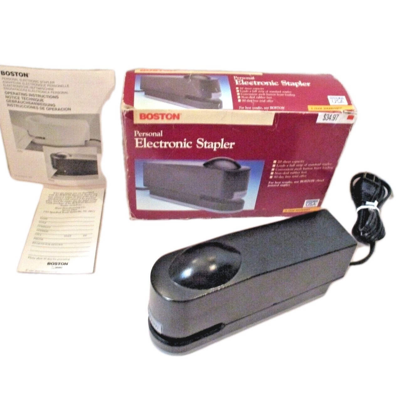 BOSTON Personal Electronic Stapler 20 Sheet Capacity Model 73101 Black in Box