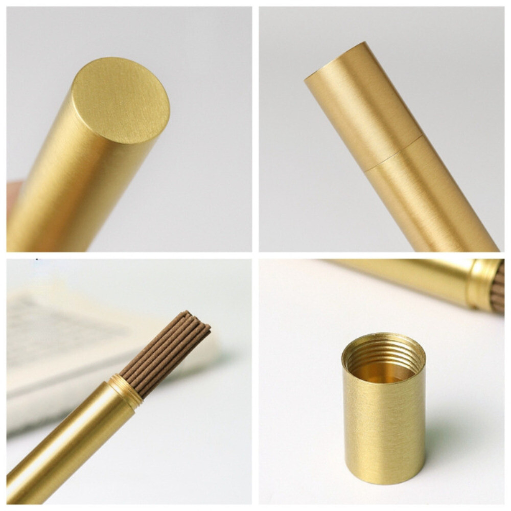 Brass Copper Incense Sticks Storage Box Canister Jar Holder Tube with Lid