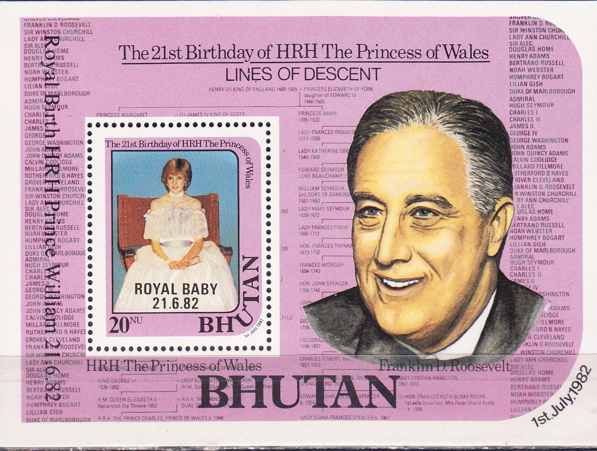 W BHUTAN 0363 ROYAL BABY ON LADY DIANA 21ST BIRTHDAY SOUVENIR SHEET