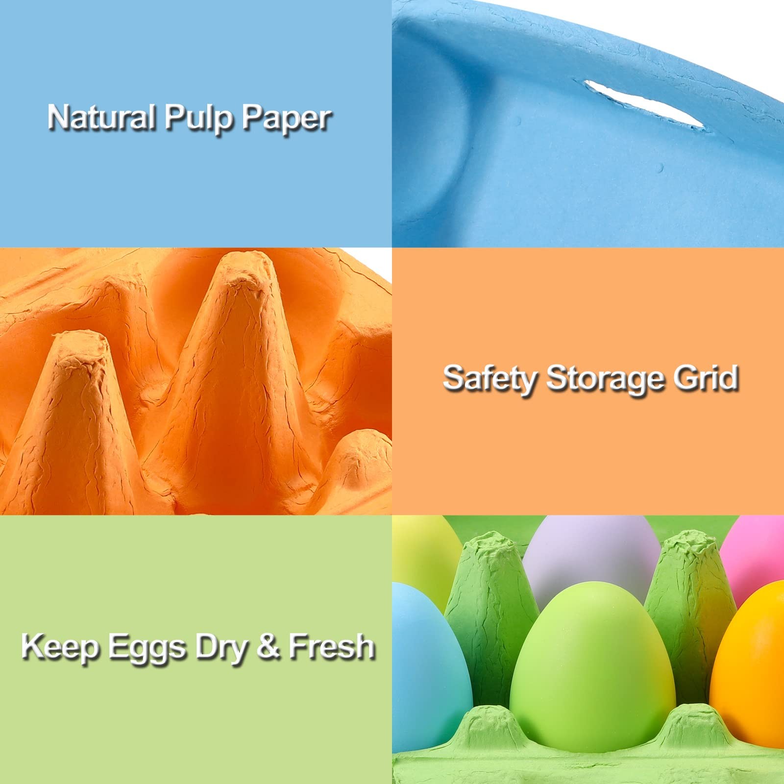 Half Dozen Egg Cartons 30 Pack, Colorful Blank Natural Pulp Egg Holder
