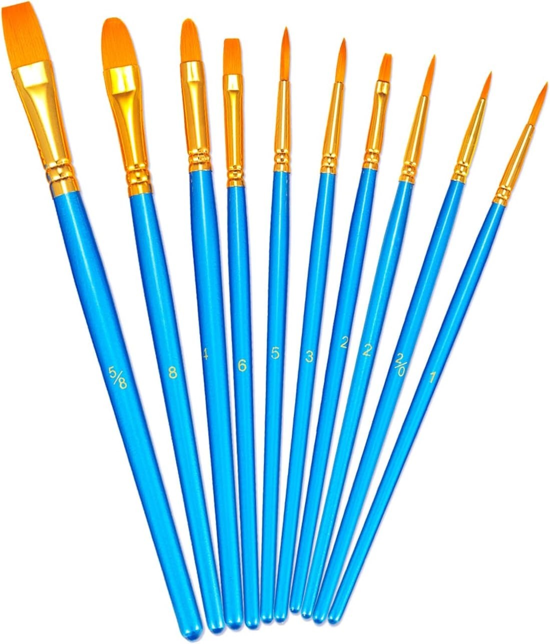 Bosobo 10-Piece Nylon Hair Paint Brush Set for Professional Detail Work, Blue