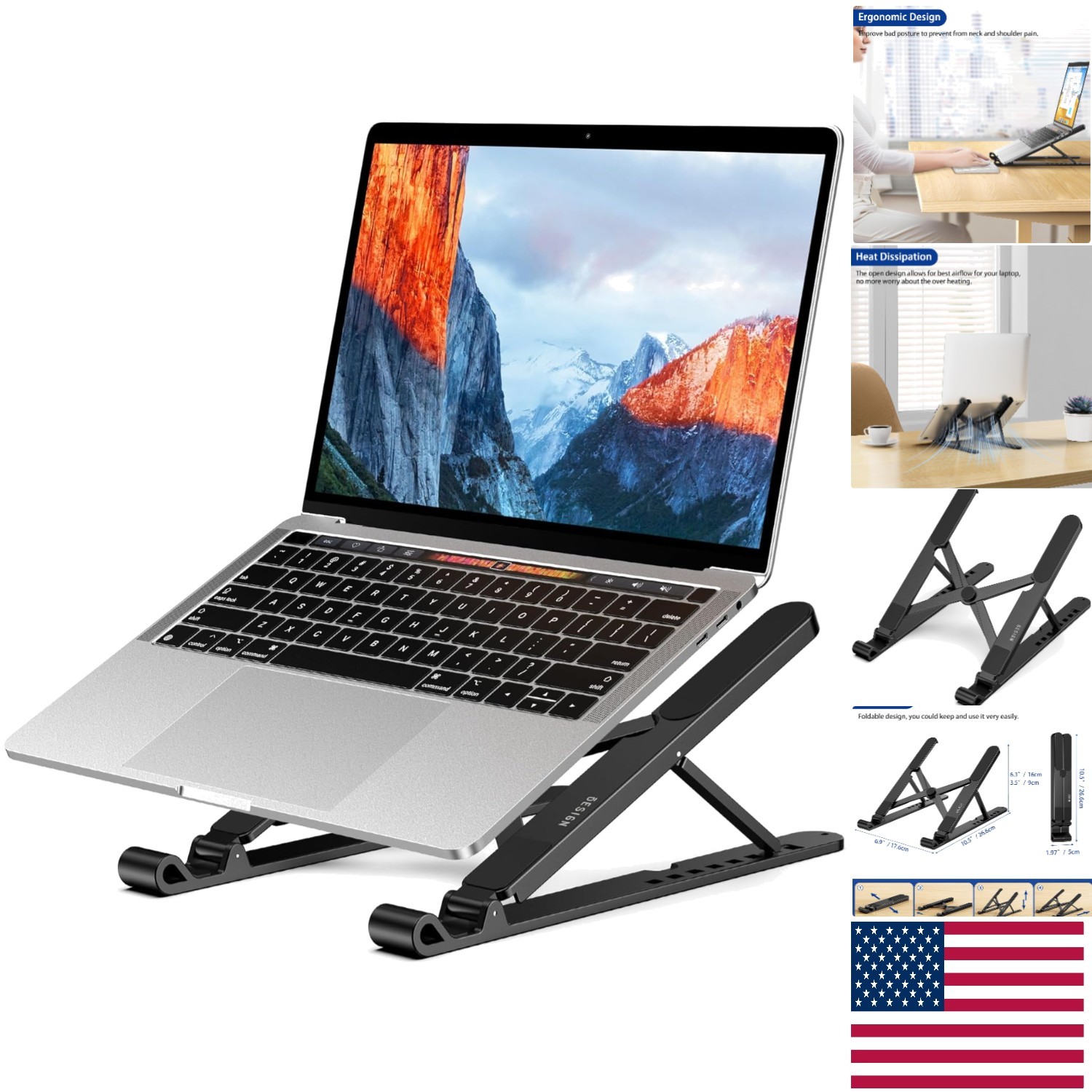 Black LS01 Pro Laptop Stand: Lightweight, Compact & Ergonomic for Home or Travel