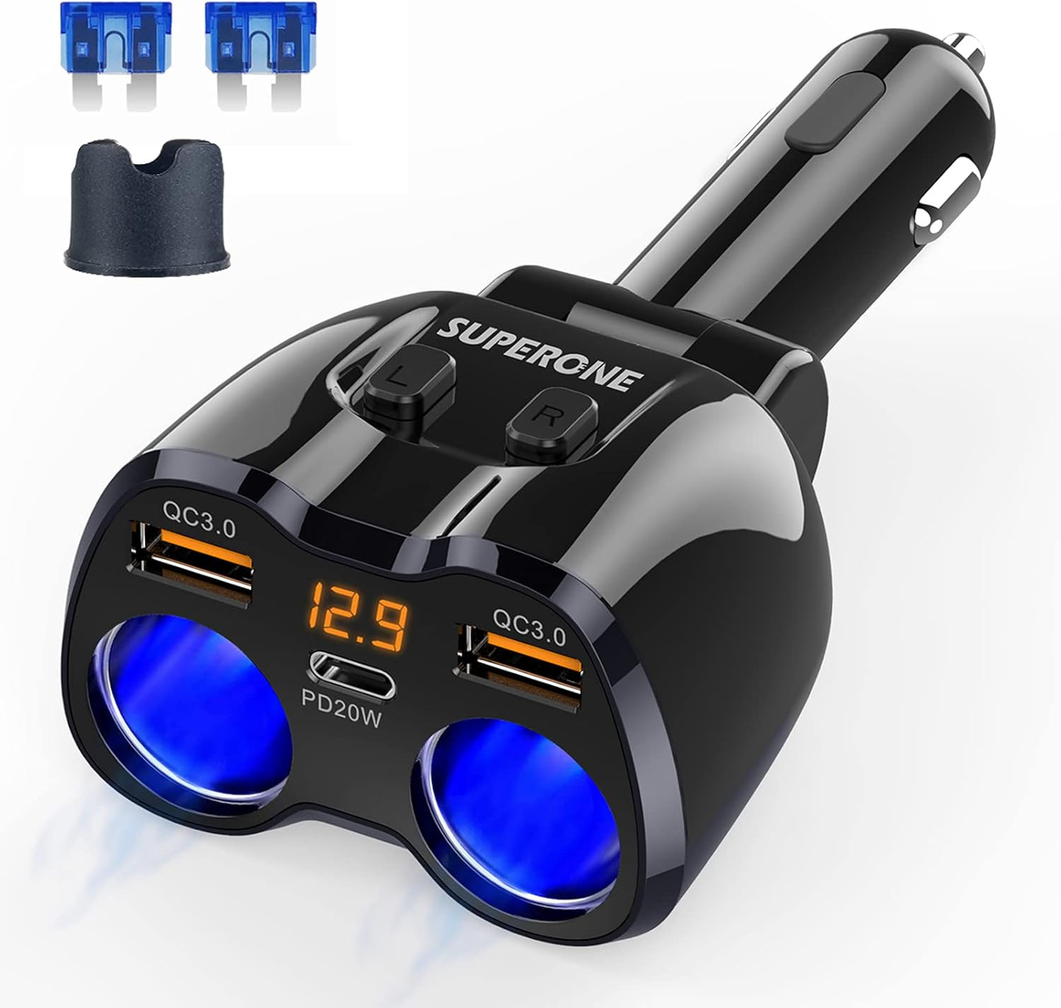 [2025 Upgraded] Cigarette Lighter Splitter,  180W 2-Socket Cigarette Lighter Ada