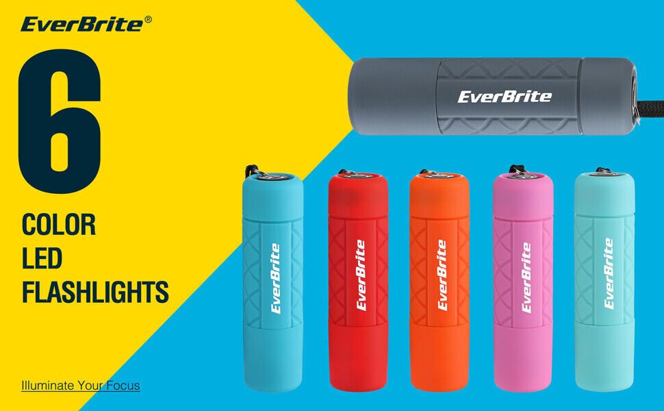 EverBrite 6-Pack Mini Flashlight Set, Small Multicolor Flashlights with Lanyard