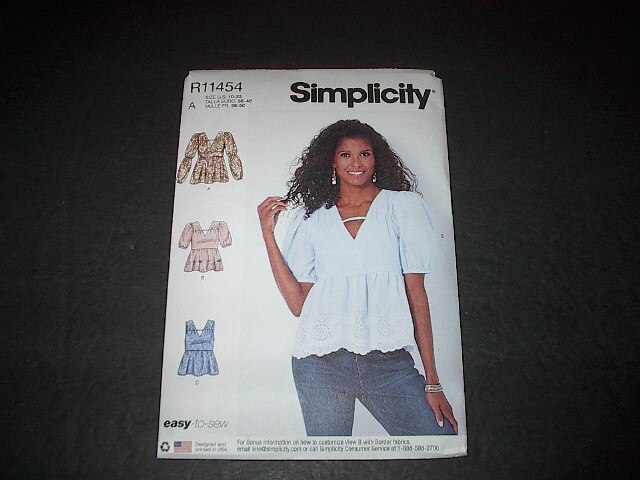 Simplicity Pattern 9545 Misses' V-Neck Tops w/ Sleeve Variations 3 Styles 10~22