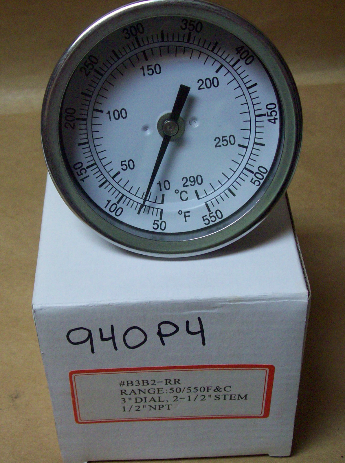 Thermometer 3" Face 2-1/2" Stem 50-550° F Barbeque Pitt, Smoker, BBQ 940P4