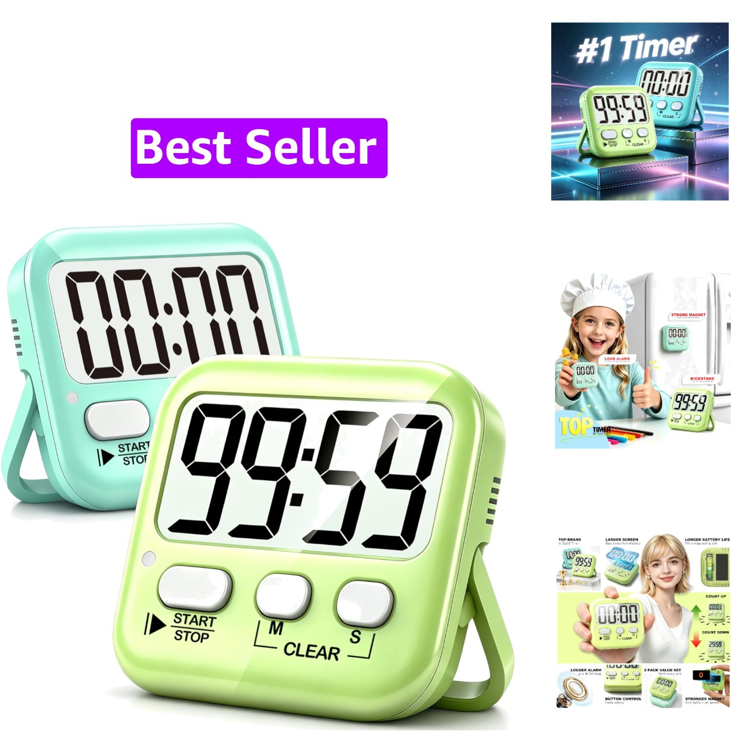2 Pack Digital Timer for Kids Classroom Kitchen Timers for Cooking | Compact,...