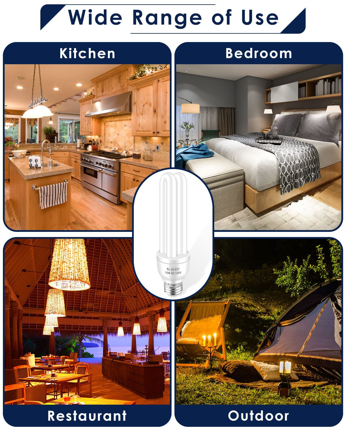 E27 15W 2U Type Bulb, 2 Pack, Compatible with Most Models Indoor Outdoor Lamp