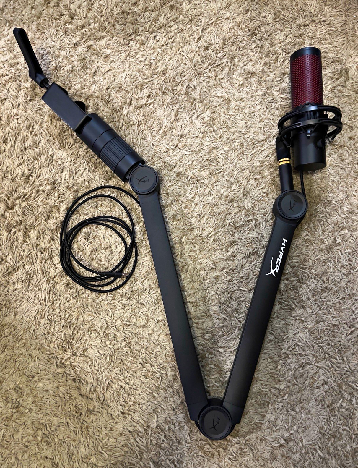 HyperX Adjustable Boom Arm with QuadCast 2 Microphone and Cable, Black/Red