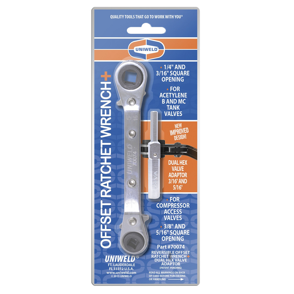 Uniweld 70074 Medium Duty Offset Ratchet Wrench, 1/4in & 3/16in, 5/16in & 3/8in
