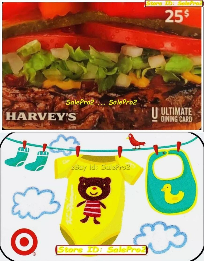 2x TARGET 2009 BABY LAUNDRY DAY HARVEY'S BURGERS S25 COLLECTIBLE GIFT CARD LOT
