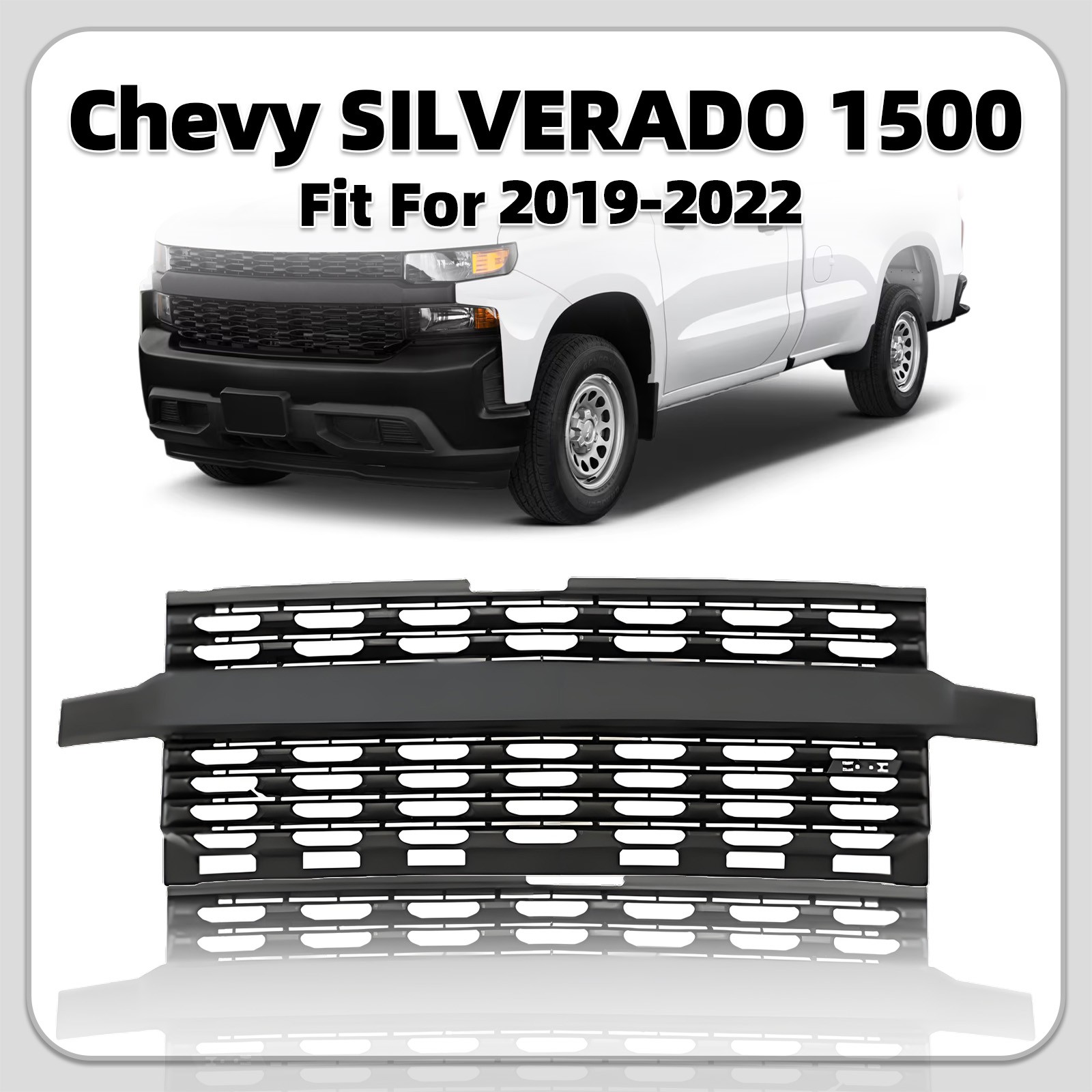 For 2021 Chevy Silverado 1500 Front Bumper Upper Grille Grill Black 84493318
