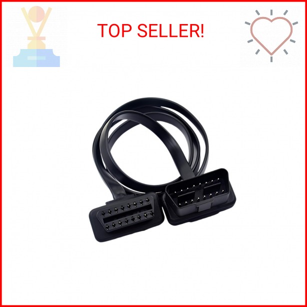 ZIMISI OBD2 Extension Cable, 16Pin Male to Female Flat Ribbon Extension Cord, Lo
