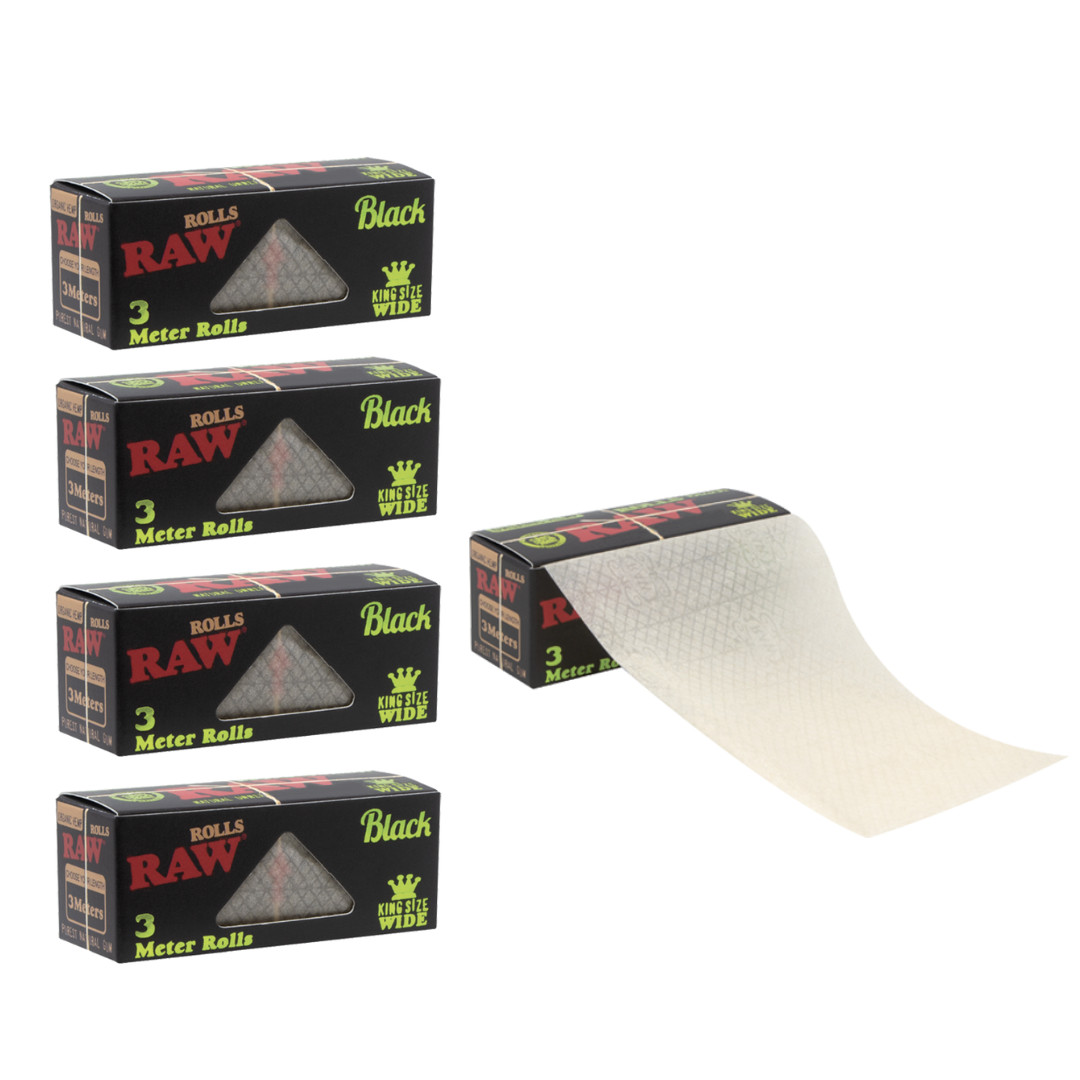 RAW Black King Size Wide Rolls - 3 Meters/ 5 Pack