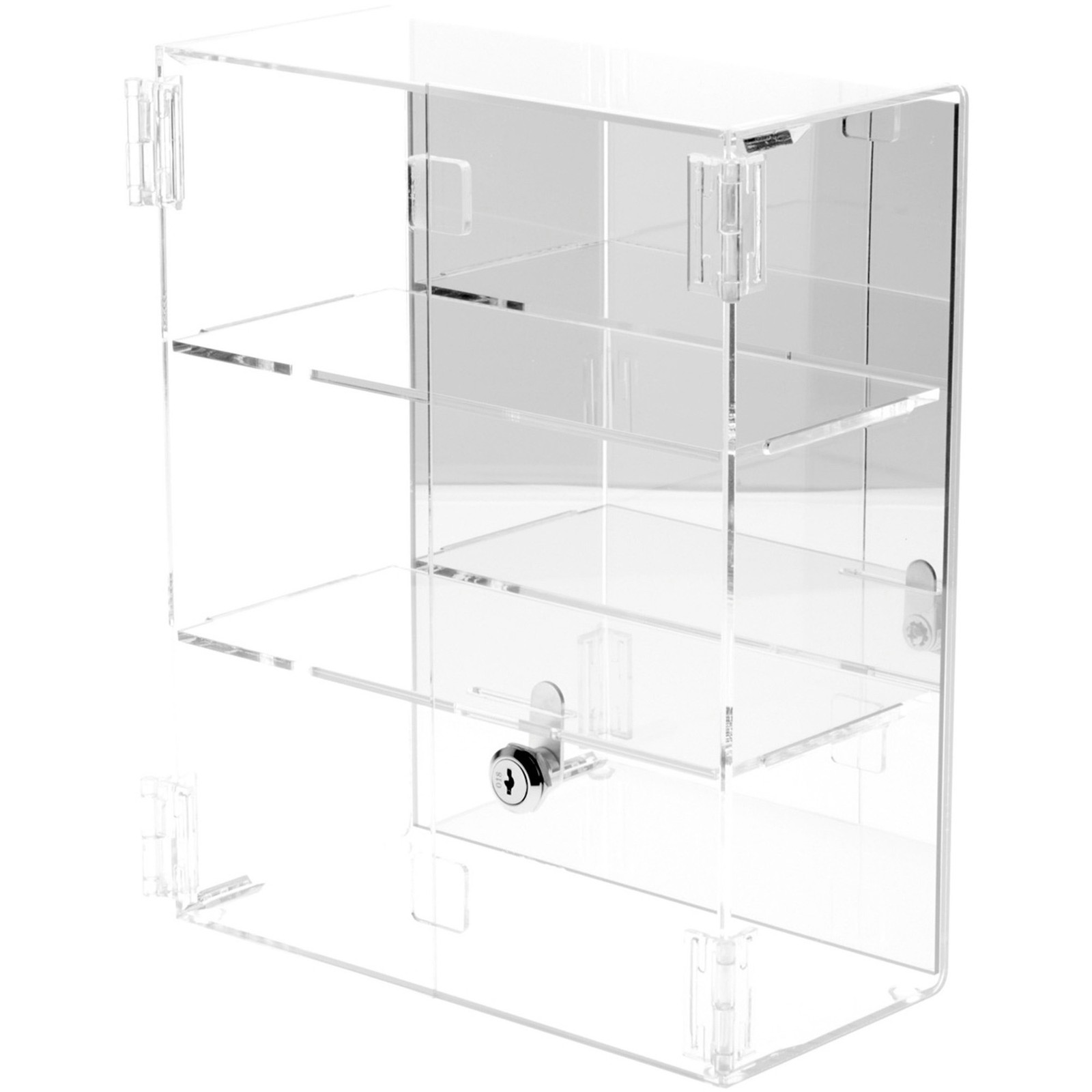 Plymor Clear Acrylic Locking Case, 2 Shelves (Mirrored) 12.75" x 10.25" x 5"