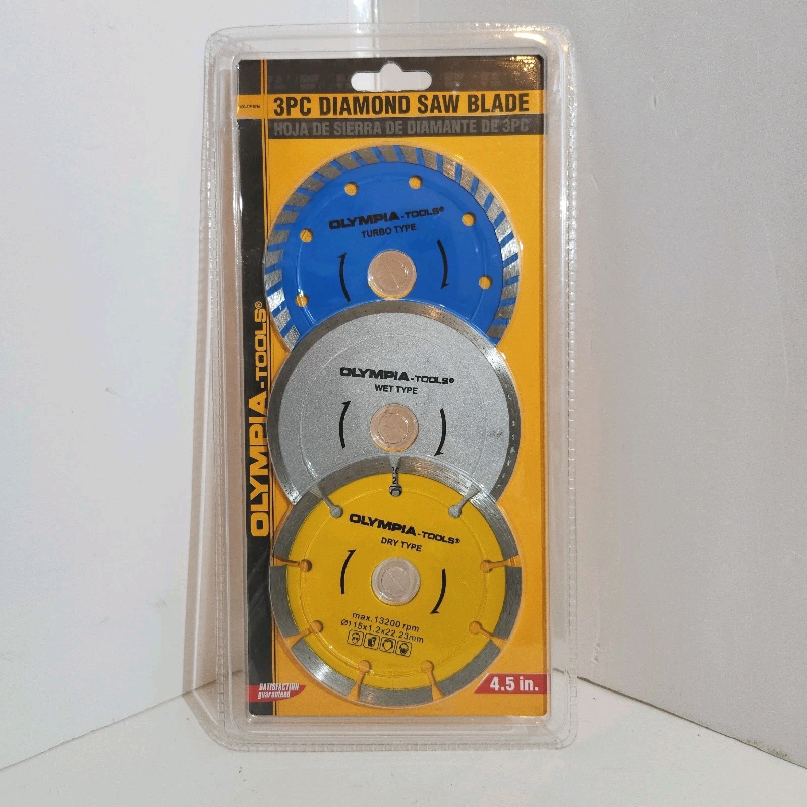 Olympia Tools 3 pc Diamond Saw Blade 4.5 Inch Turbo type, Wet type, Dry type