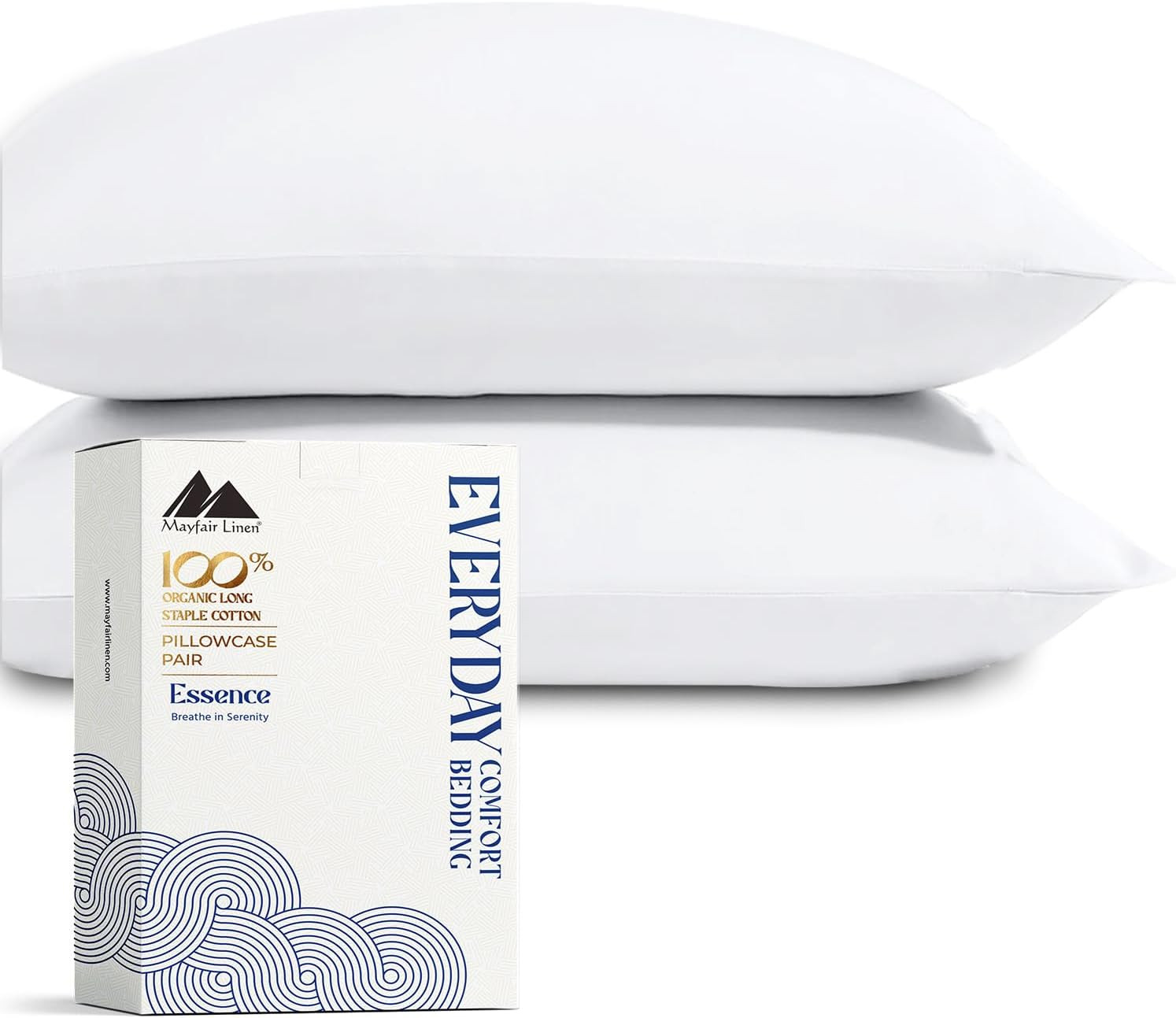 100% Organic Cotton Percale Pillow Cases Standard/Queen Size Set of 2 - Percale