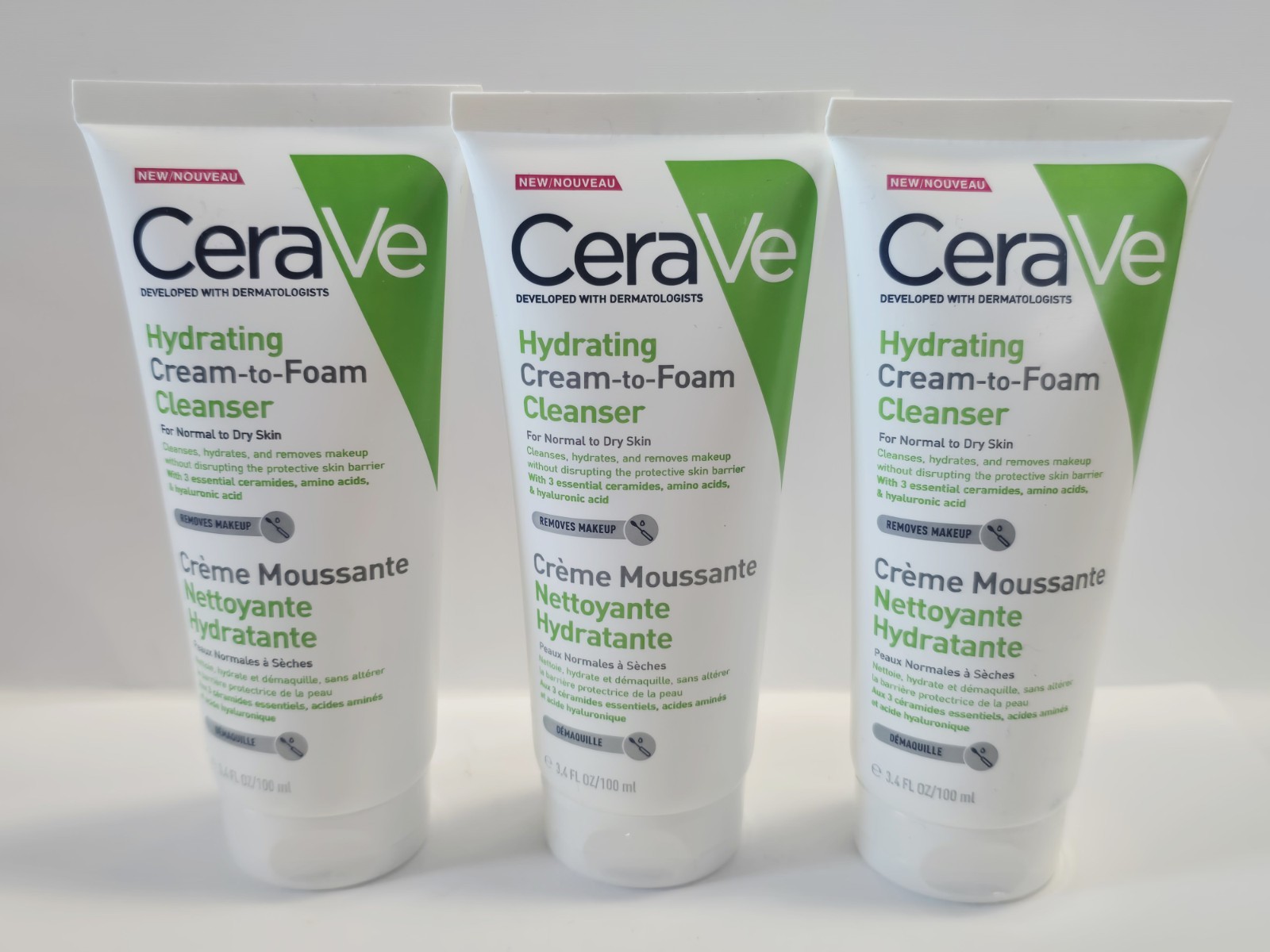 CeraVe Hydrating Cream to Foam Facial Cleanser Normal to Dry Skin. 3.4 oz QTY:3