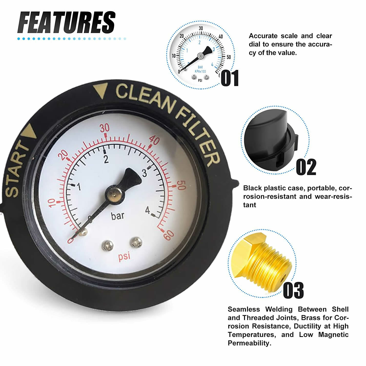 Filter Pressure Gauge w/ Clean Dial ECX2712B1