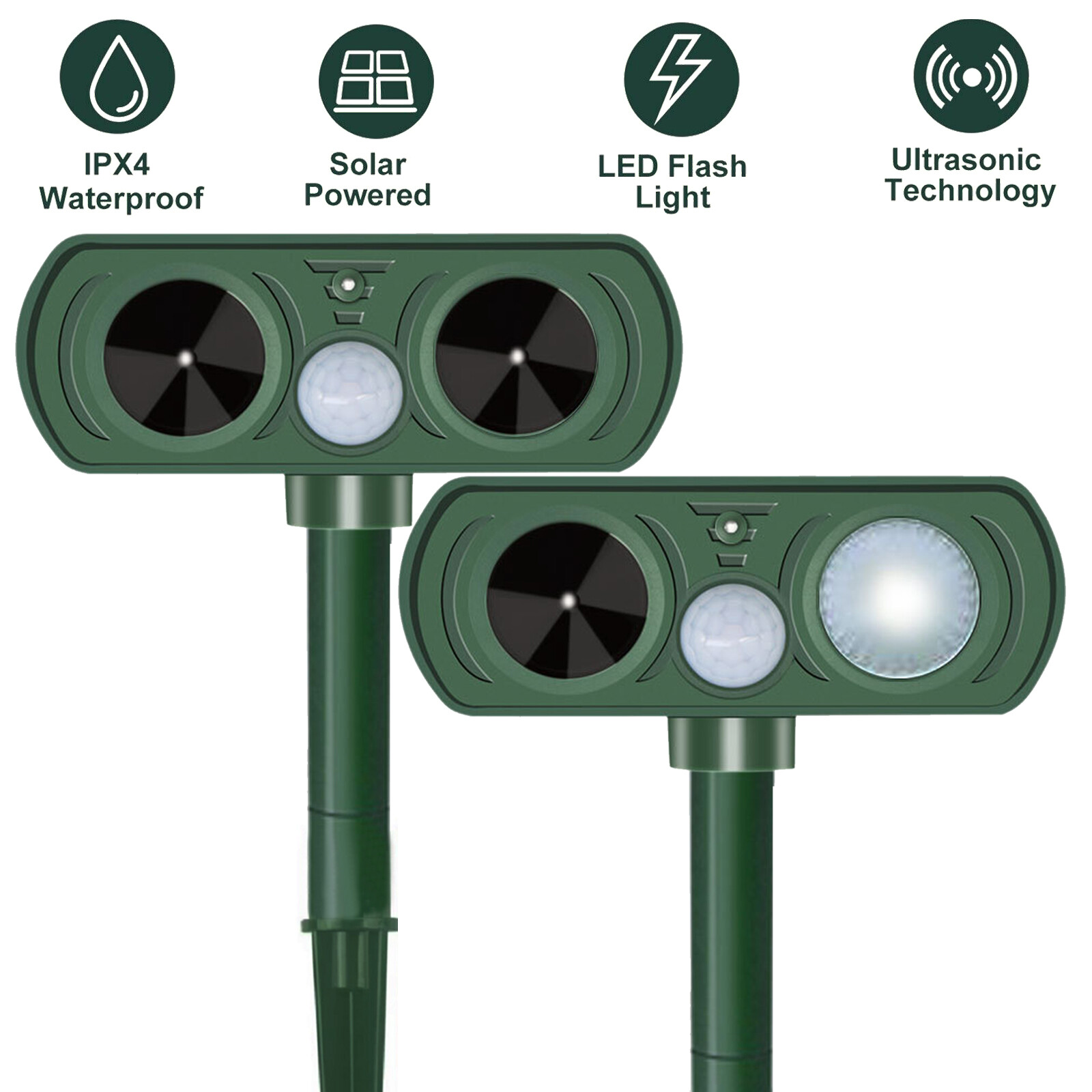 1/2PK Animal Repeller Ultrasonic Solar Power Outdoor Pest Cat Mice Sensor PIR .