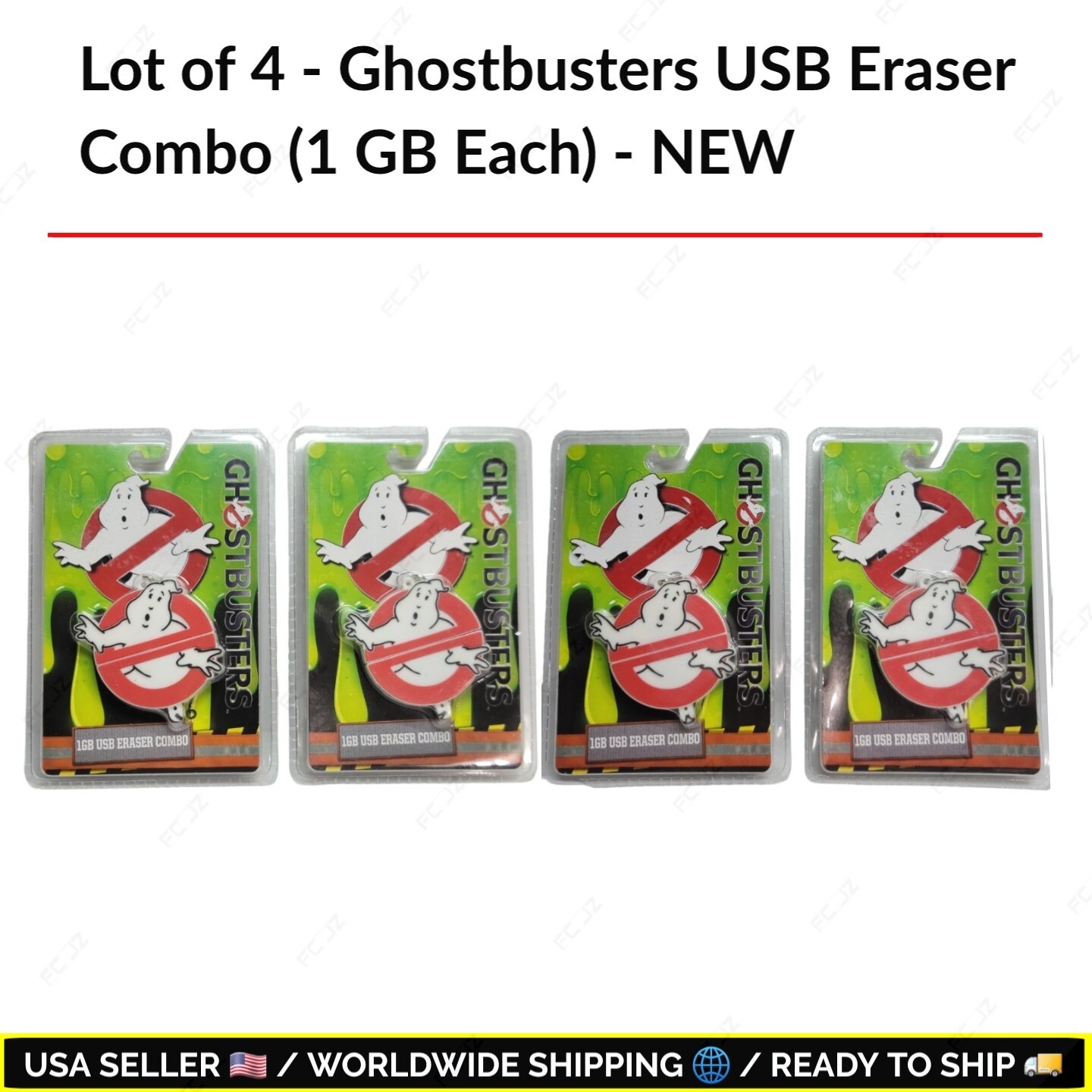 Lot of 4 - Ghostbusters USB Eraser Combo (1GB Each) - NEW