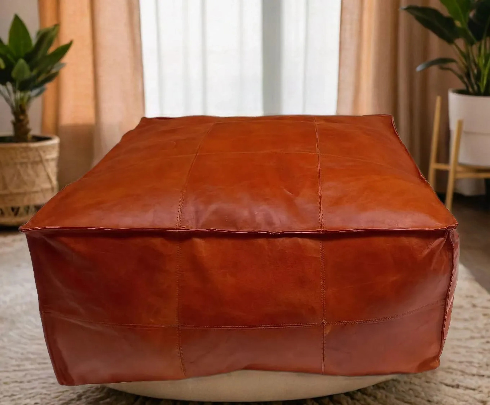 Ottoman Unstuffed Moroccan Pouffe Footstool 30'' Boho New Handmade Leather