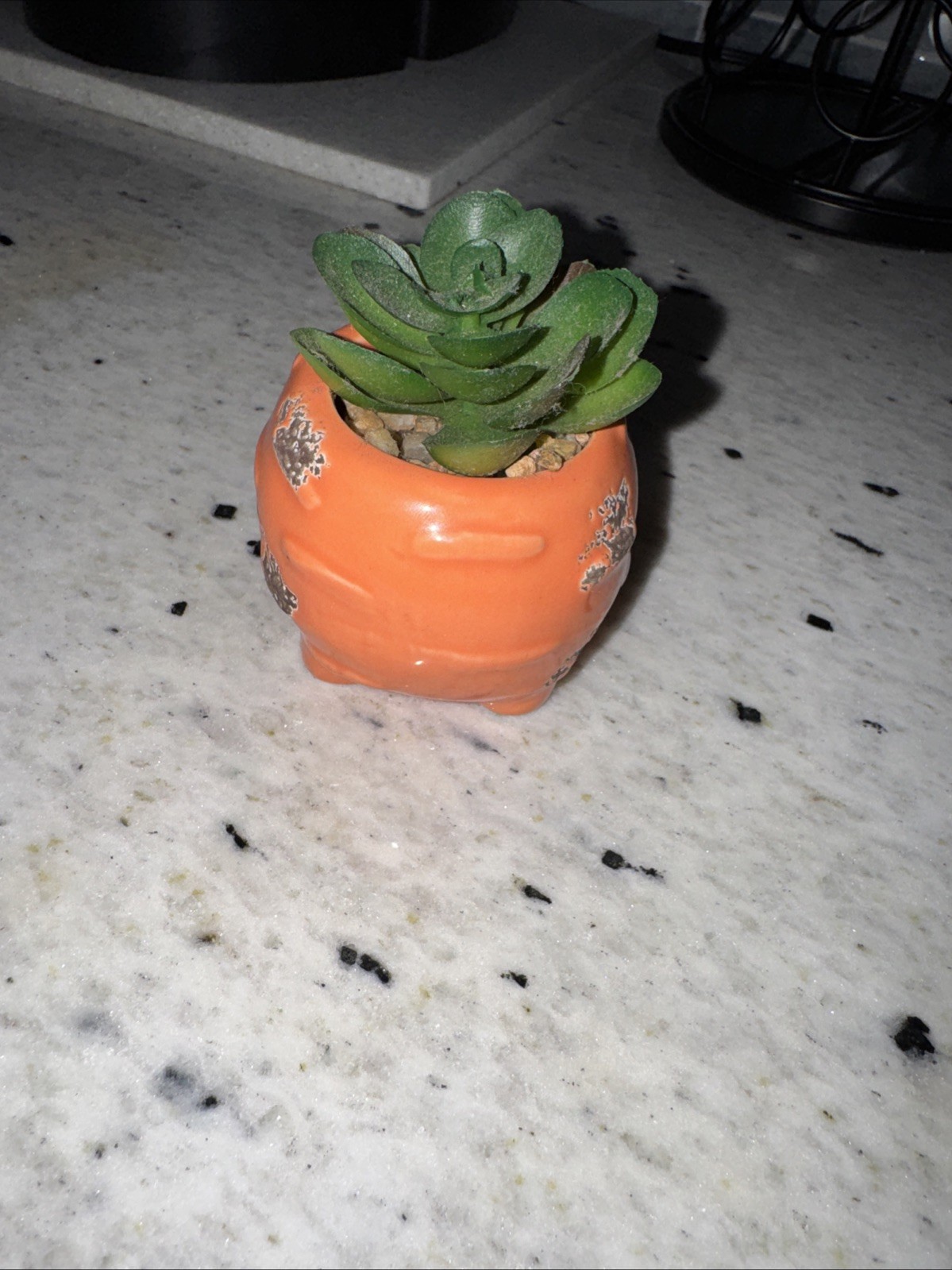 Small Hedgehog Artificial Succulent Cactus Orange Planter - Adorable!