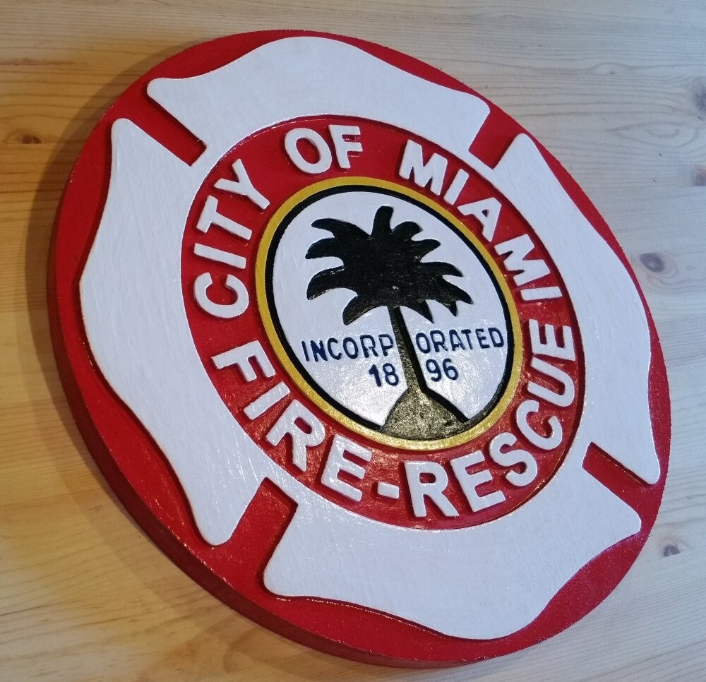 Fire Department Miami 3D routed wood patch plaque sign