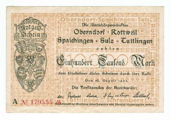 GERMANY BANKNOTE 100000 MARK OBERNDORF 1923